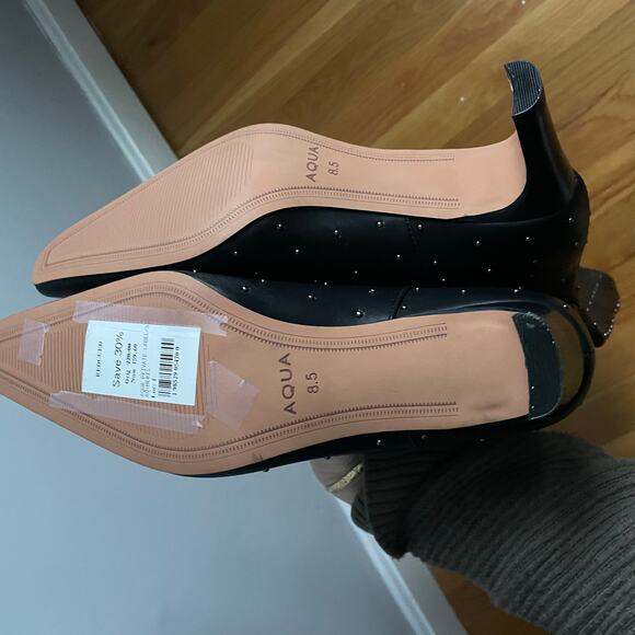 Aqua Black Tall Heris Studded Pointed Toe Boots 2" Heel Size 8.5 Punk Goth - Picture 3 of 5